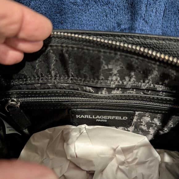 Karl Lagerfeld Black Satchel/Crossbody with Ear Bud case/ Guitar Strap, NWT - Picture 10 of 12